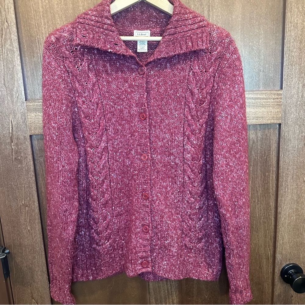 L.L. Bean Maroon Women's Wool Blend Sweater Cardigan